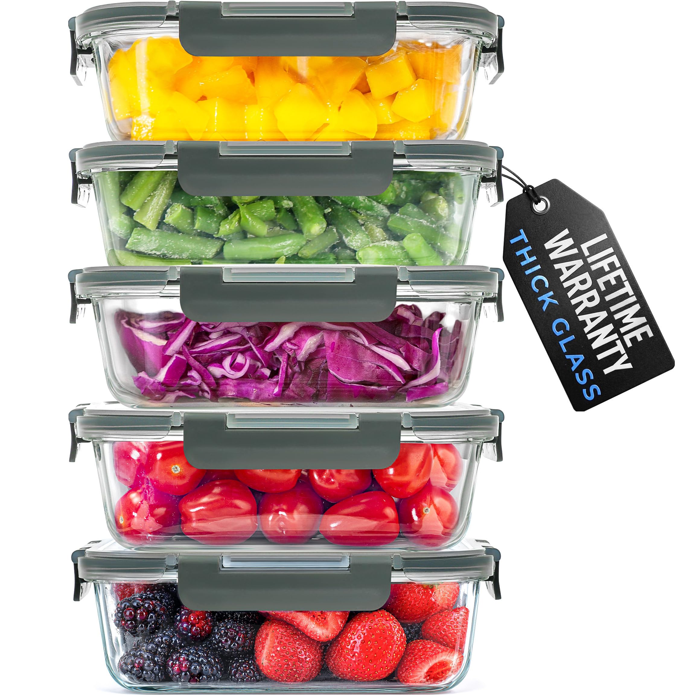 Amazon.com: Zulay Kitchen 5 Piece Large 36oz Glass Tupperware